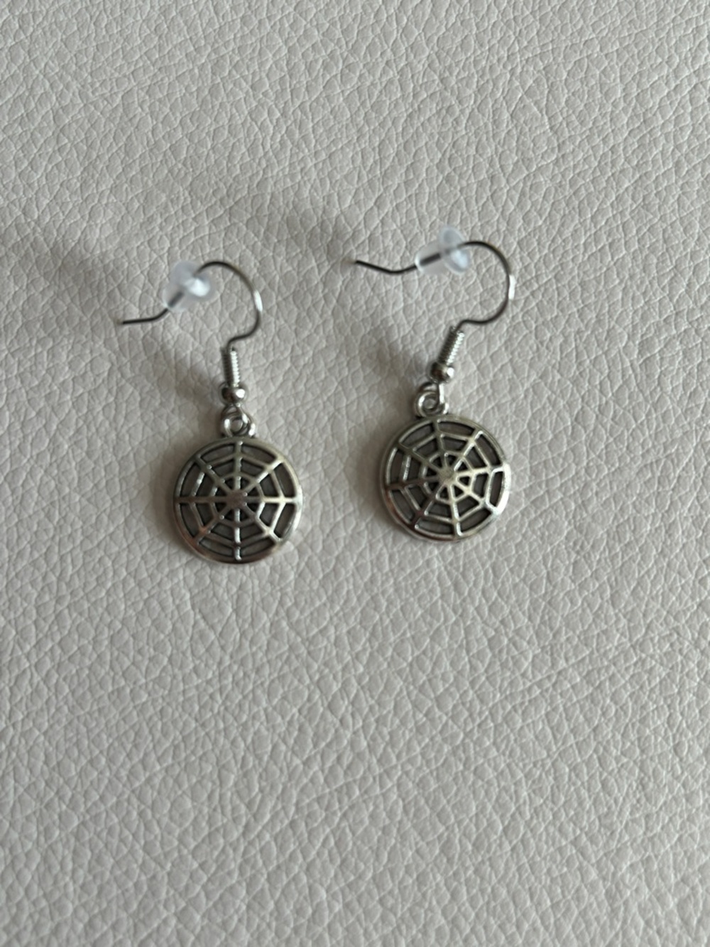 Silver Spider Web Dangle Drop Earrings
